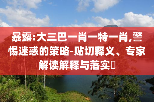 暴露:大三巴一肖一特一肖,警惕迷惑的策略-貼切釋義、專家解讀解釋與落實(shí)?